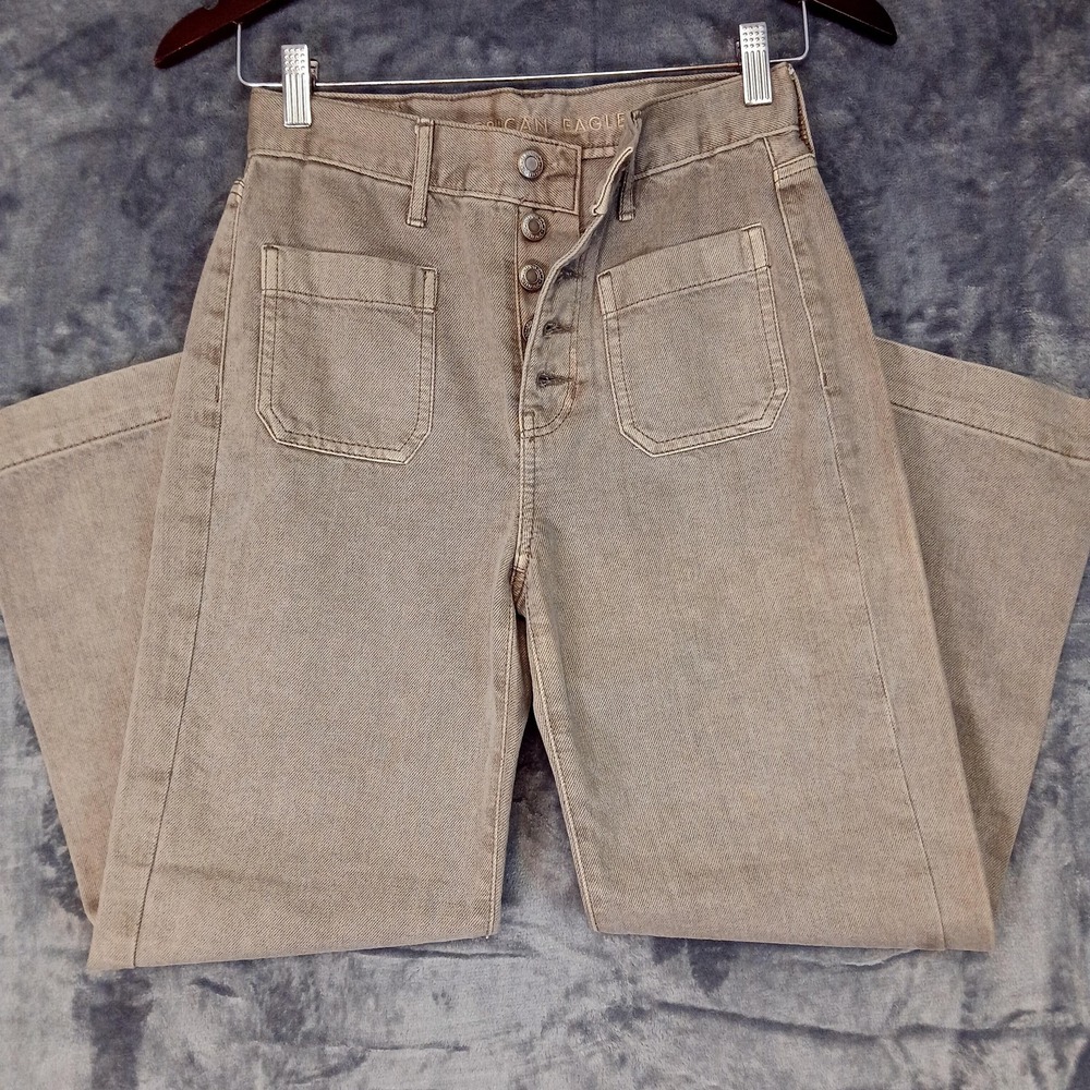 American Eagle Jeans Womens 0 Gray‎ Wide Leg Crop Button Fly Patch Pockets